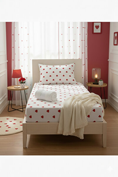 Home Heart Patterned Single Fitted Sheet Set 100X200 cm