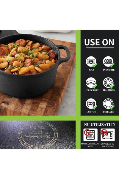 Perfect Home Cast iron pot with lid and wooden spoon, 7 L