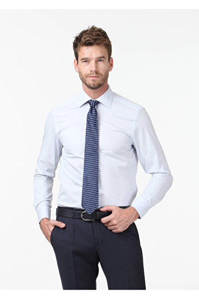 Ramsey Ανοιχτό μπλε ίσιο πουκάμισο με κανονική εφαρμογή, υφαντό κλασικό βαμβακερό πουκάμισο