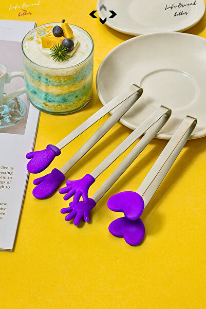 LİGROUND Mini Decorative Serving Tongs Set with Silicone Tips, Non-Slip Holder, Figured Tongs, Kitchen Presentation Turkish Delight Tongs