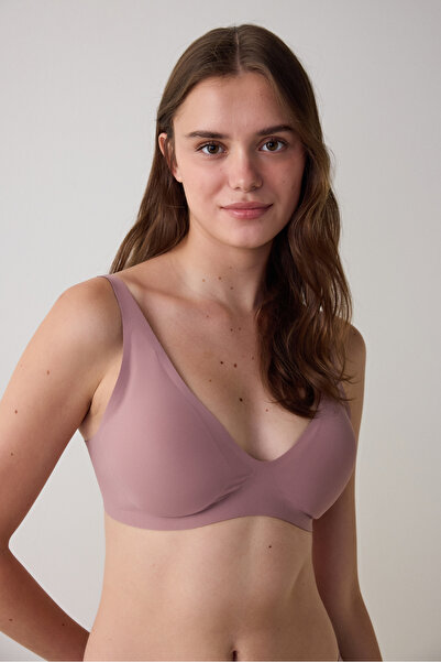 Penti Bezešvá podprsenka Dusty Rose Fit bez kostic s odnímatelným potahem a hlubokým výstřihem