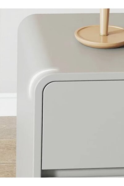 Raffine Modern High Gloss Nightstand Left Side Bedside Table, 2-Drawer Solid Wood, 45x40x45 cm