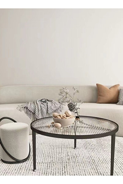 C&C Home Nordic Japanese Tempered Glass Round Coffee Table Black 70x70x45cm