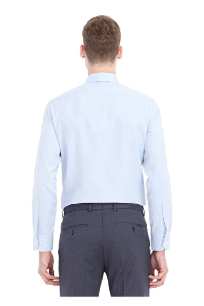 Ramsey Ανοιχτό μπλε μονόχρωμο υφαντό πουκάμισο με κλασικό βαμβακερό μείγμα