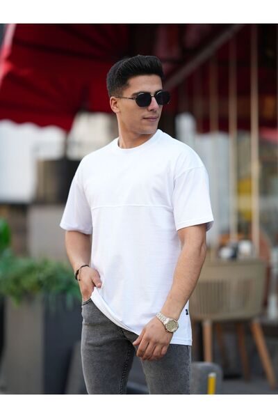 comstar Men's Oversize Stitching Mark Basic Short Sleeve White T-Shirt