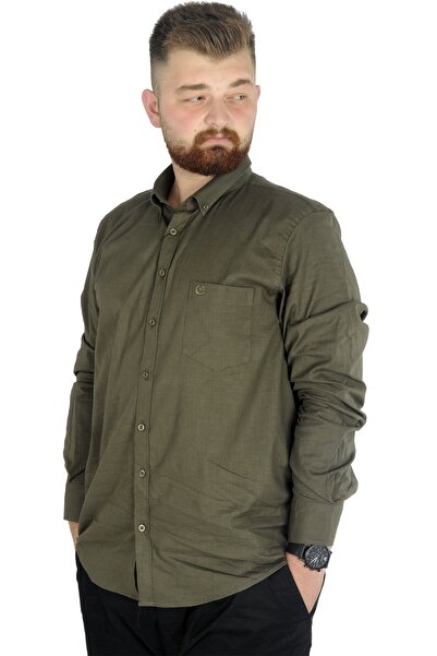 ModeXL Men's Linen Pocket Shirt - Plus Size, Khaki 20386