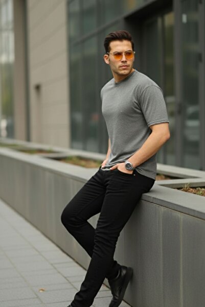 comstar Men's Oversize Basic Crew Neck Loose Smoked T-Shirt