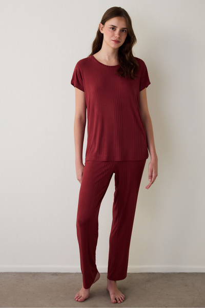Penti Burgundy Freya Crew Neck Short Sleeve Pajama Set