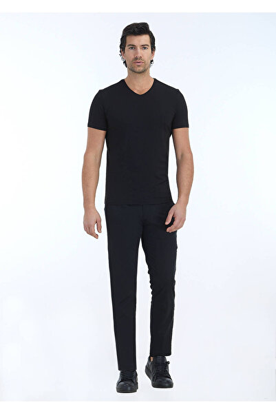 Ramsey Μαύρο μπλουζάκι από βαμβακερό μείγμα με λαιμόκοψη V