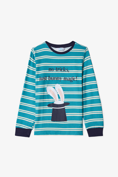 Penti Σετ πιτζάμες με ρίγες Magic για αγόρι σε ανοιχτό λευκό χρώμα