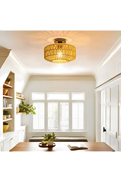 Generic Leon Home Handmade Rattan Pendant Lamp - Bohemian Ceiling Light for Bedroom, Kitchen, Living Room