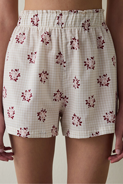 Penti Stone Color Freya Floral Cotton Shorts Pajama Bottoms