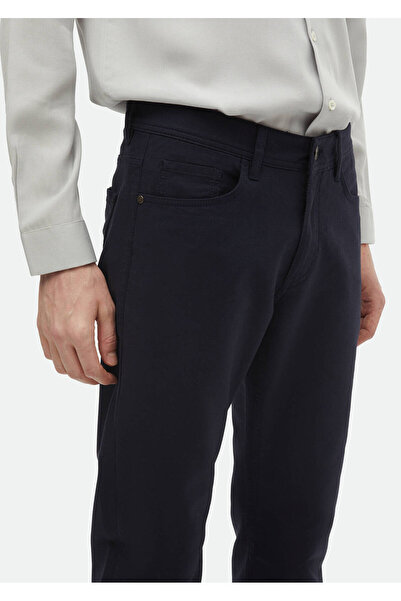 Ramsey Navy Blue Regular Fit Plain Woven Cotton Blended Casual Trousers