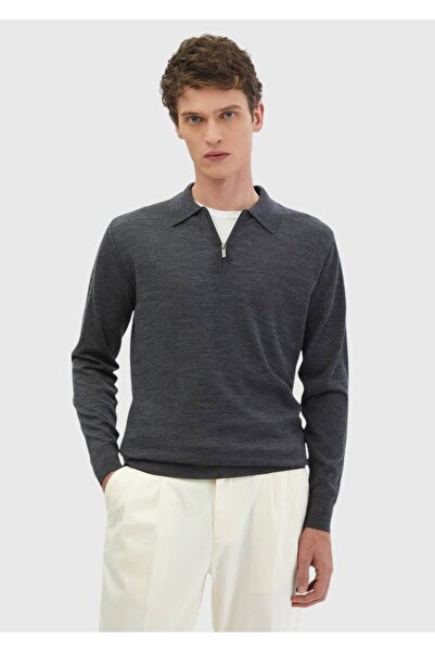 Ramsey Антрацитовий поло з круглим вирізом, прямий крій, 100% вовняний трикотаж
