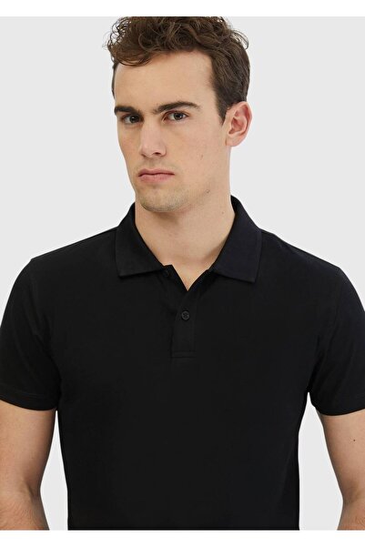 Ramsey Μαύρο απλό μπλουζάκι πόλο με λαιμόκοψη 100% βαμβάκι