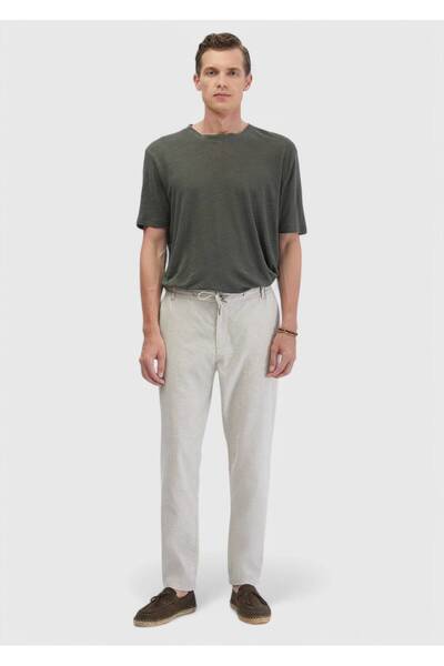 Ramsey Μπεζ ριγέ υφαντό Jogging Fit Casual βαμβακερό παντελόνι