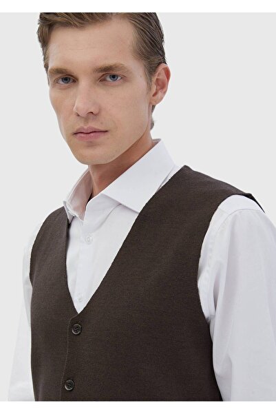 Ramsey Brown Plain Knit Knitwear Vest