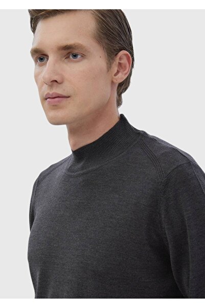 Ramsey Антрацитовий светр з прямим коміром, прямий крій, вовняна суміш