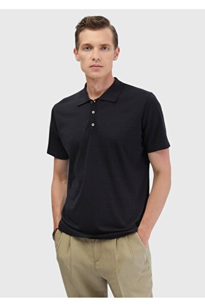 Ramsey Black Plain Polo Neck Cotton Blend T-Shirt