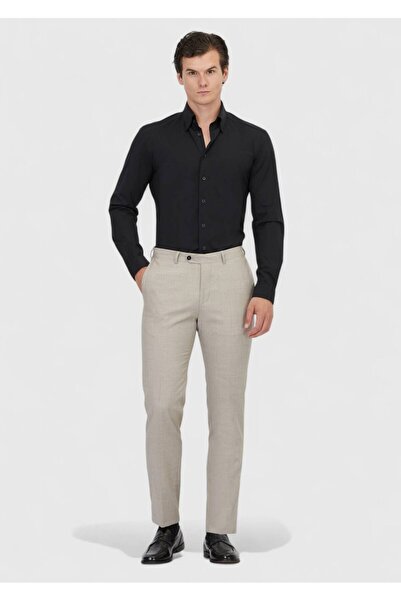 Ramsey Ανοιχτό καφέ ίσιο υφαντό κλασικό παντελόνι 100% μαλλί