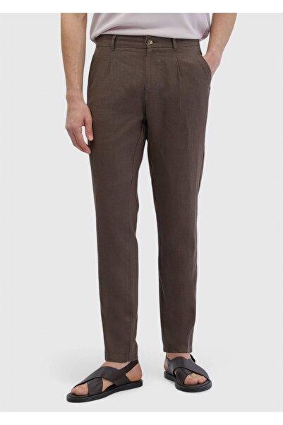 Ramsey Mink Plain Woven Jogging Fit Casual 100% Linen Trousers