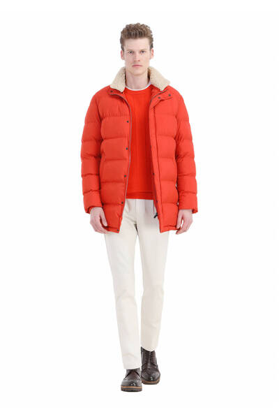 Ramsey Orange Regular Fit Shirt Collar Casual Woven Coat