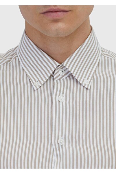 Ramsey Μπεζ ριγέ υφαντό πουκάμισο casual εφαρμογής casual