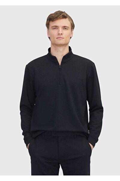 Ramsey Black Stand Collar Plain Sweatshirt