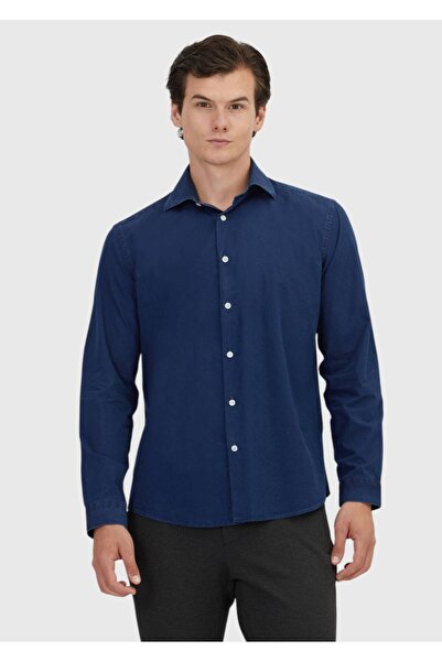 Ramsey Πουκάμισο Indigo Plain Casual Fit Woven Casual 100% βαμβάκι