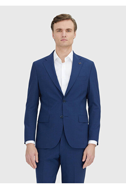 Ramsey Navy Blue Plain Zeroweight Slim Fit Wool Blended Suit