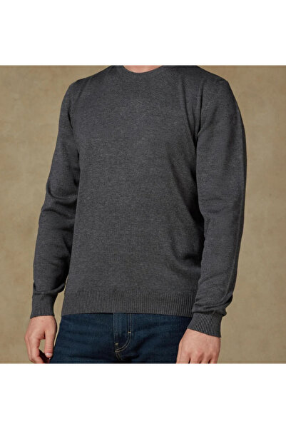 Abbate Suave Knitted Fabric Cotton Modern Fit Dark Gray Crew Neck Men's Plain Knitwear