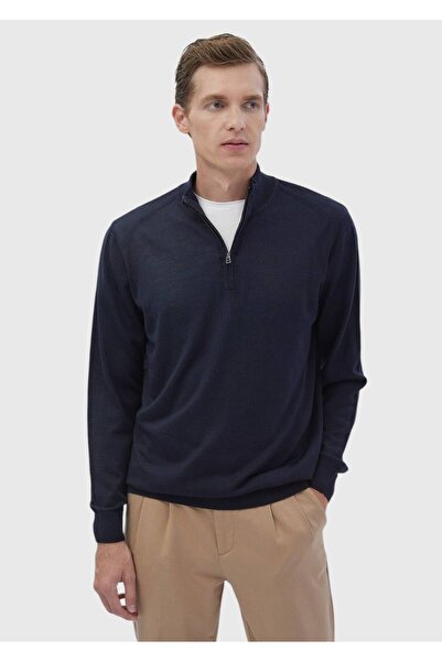 Ramsey Темно-індиговий напіврибальський комір, прямий плетіння, вовняна суміш...