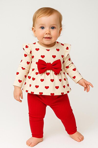 Chicsy Baby Baby Girl Heart Patterned Bow Cotton 2-Piece Set 3-18 Months