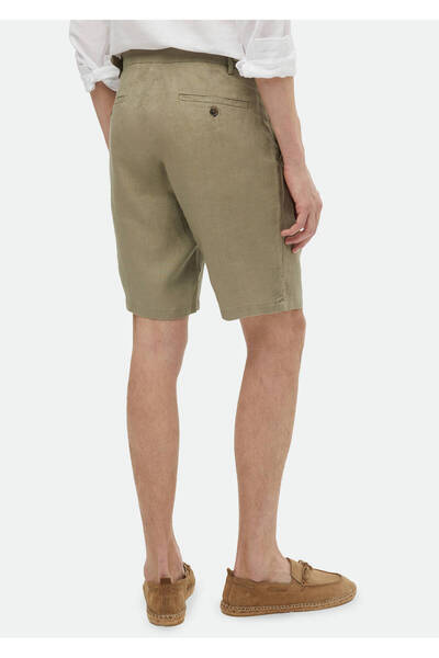 Ramsey Light Green Carrot Fit Casual Bermuda - 100% Linen