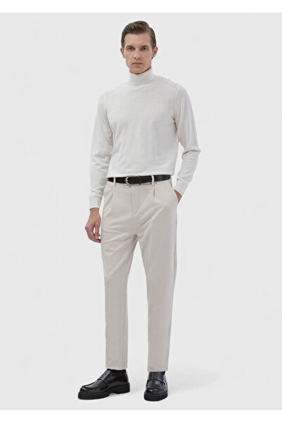 Ramsey Ecru Full Turtleneck Plain Knit Wool Blended Sweater Sweater