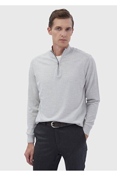 Ramsey Сірий напіврибальський комір, прямий плетіння, вовняна суміш, трикотажний светр