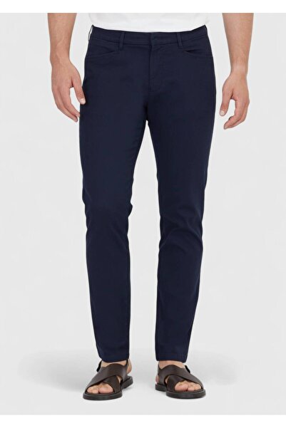 Ramsey Navy Blue Plain Woven Regular Fit Casual Cotton Blended Trousers