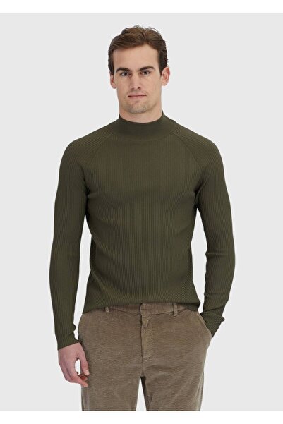 Ramsey Khaki Half Turtleneck Ribbed Knit Sweater