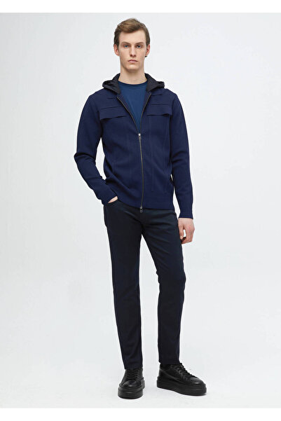 Ramsey Μπλε γιακά πόλο ζακέτα με απλό πλέγμα