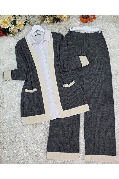 Modamorfo Dupla zsebes bordázott kötöttáru szett - Füstölt