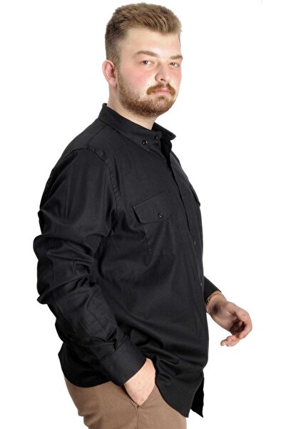 ModeXL Mode Xl Men's Shirt Ukol Gabardine Double Pocket 20360 Black