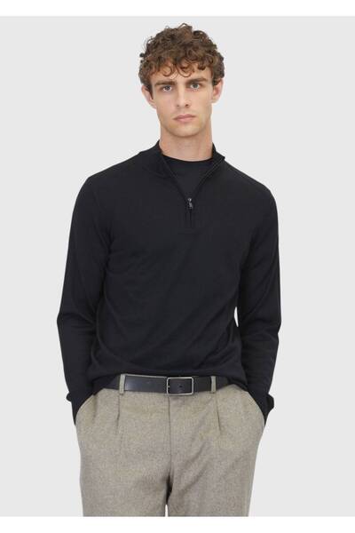 Ramsey سترة تريكو من الصوف المحبوك بنصف الياقة المدورة باللون الأسود