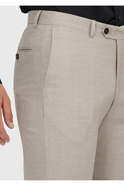 Ramsey Ανοιχτό καφέ ίσιο υφαντό κλασικό παντελόνι 100% μαλλί