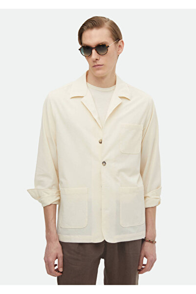 Ramsey Ecru Cotton Blend Plain Casual Fit Overshirt