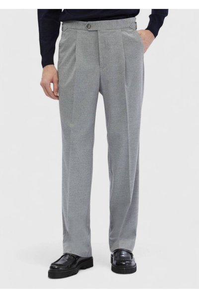 Ramsey Gri Düz Dokuma Loose Fit Casual Pantolon