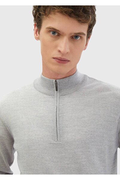 Ramsey Світло-сірий напіврибальський комір, прямий в'язка, 100% вовна, трикотажний светр