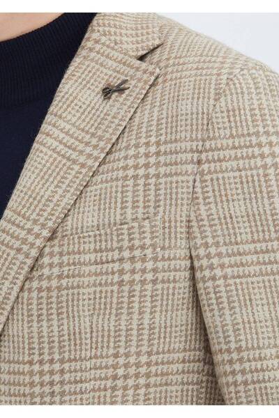 Ramsey Μπεζ καρό πουκάμισο με ώμους εφαρμοστό Μάλλινο μπουφάν