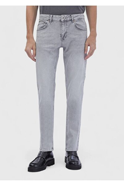 Ramsey Gray Straight Slim Fit Denim Cotton Blended Trousers