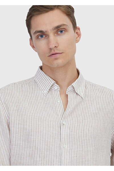 Ramsey Πουκάμισο Casual Fit υφαντό casual 100% λινό με ρίγες από πλακάκια