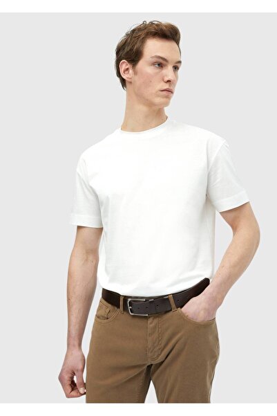 Ramsey Beyaz Düz Bisiklet Yaka %100 Pamuk T-Shirt